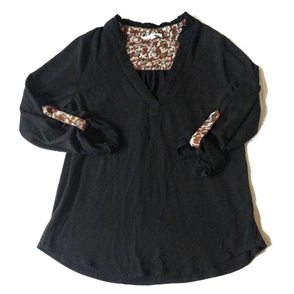 Porridge Anthropologie XS Aidan Black Blouse Roll Sleeves